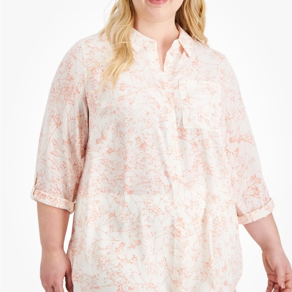 Alfani Women's Button Down Shirt - Cream and Pin sz 0X